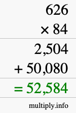 How to calculate 626 times 84 using long multiplication