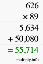 How to calculate 626 times 89 using long multiplication