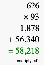 How to calculate 626 times 93 using long multiplication