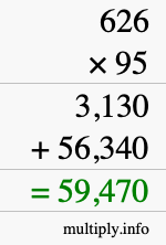 How to calculate 626 times 95 using long multiplication