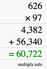 How to calculate 626 times 97 using long multiplication