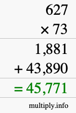 How to calculate 627 times 73 using long multiplication