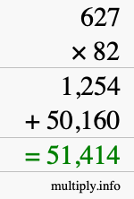 How to calculate 627 times 82 using long multiplication