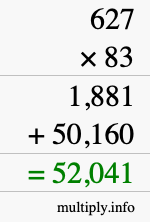 How to calculate 627 times 83 using long multiplication