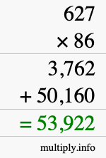 How to calculate 627 times 86 using long multiplication