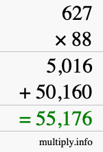 How to calculate 627 times 88 using long multiplication