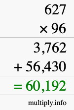 How to calculate 627 times 96 using long multiplication