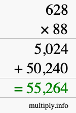 How to calculate 628 times 88 using long multiplication