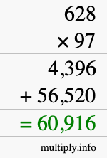 How to calculate 628 times 97 using long multiplication