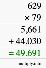 How to calculate 629 times 79 using long multiplication
