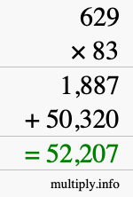 How to calculate 629 times 83 using long multiplication