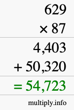 How to calculate 629 times 87 using long multiplication