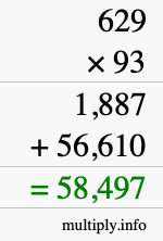How to calculate 629 times 93 using long multiplication