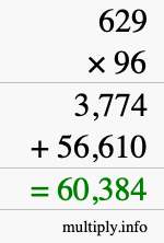 How to calculate 629 times 96 using long multiplication