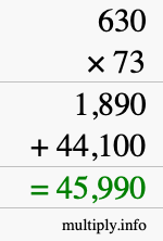 How to calculate 630 times 73 using long multiplication