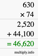 How to calculate 630 times 74 using long multiplication