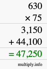 How to calculate 630 times 75 using long multiplication