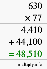 How to calculate 630 times 77 using long multiplication