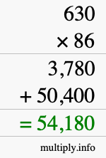 How to calculate 630 times 86 using long multiplication