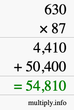 How to calculate 630 times 87 using long multiplication