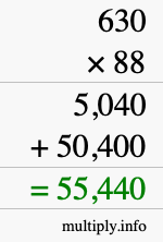 How to calculate 630 times 88 using long multiplication