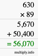 How to calculate 630 times 89 using long multiplication