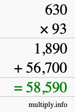 How to calculate 630 times 93 using long multiplication