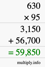 How to calculate 630 times 95 using long multiplication