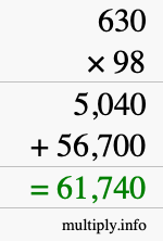 How to calculate 630 times 98 using long multiplication