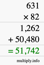 How to calculate 631 times 82 using long multiplication