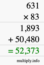 How to calculate 631 times 83 using long multiplication