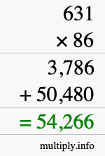 How to calculate 631 times 86 using long multiplication