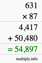 How to calculate 631 times 87 using long multiplication