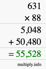 How to calculate 631 times 88 using long multiplication