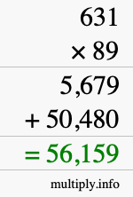How to calculate 631 times 89 using long multiplication