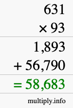 How to calculate 631 times 93 using long multiplication