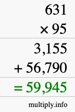 How to calculate 631 times 95 using long multiplication