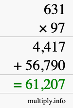 How to calculate 631 times 97 using long multiplication