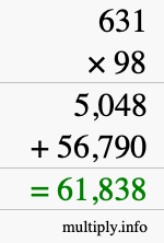 How to calculate 631 times 98 using long multiplication
