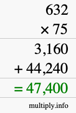 How to calculate 632 times 75 using long multiplication