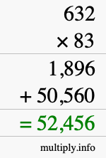 How to calculate 632 times 83 using long multiplication