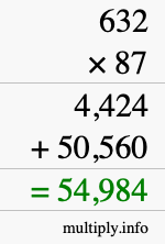 How to calculate 632 times 87 using long multiplication