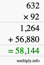 How to calculate 632 times 92 using long multiplication