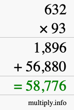 How to calculate 632 times 93 using long multiplication
