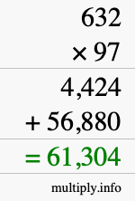 How to calculate 632 times 97 using long multiplication