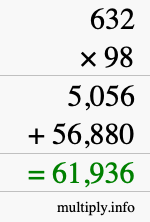 How to calculate 632 times 98 using long multiplication