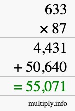 How to calculate 633 times 87 using long multiplication
