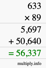 How to calculate 633 times 89 using long multiplication