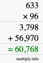 How to calculate 633 times 96 using long multiplication
