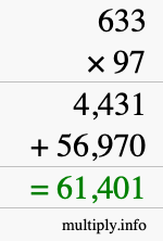 How to calculate 633 times 97 using long multiplication